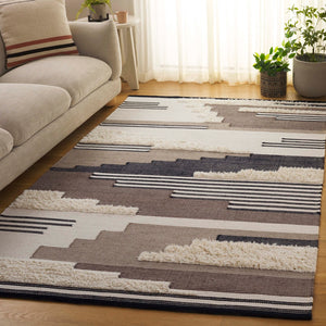 Safavieh Kenya Handwoven Area Rug – Artisan Crafted Luxury For Your Home With Timeless Geometric Elegance Black ,Ivory 80% Wool,20% Cotton Kny280z-6