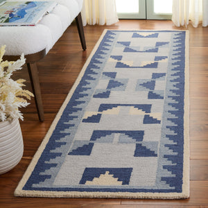 Safavieh Kenya Hand-Tufted Blue And Ivory Wool Rug — Bohemian Low-Pile Comfort, Durable Indian Craftsmanship 4'-0" x 6'-0" KNY688M-4