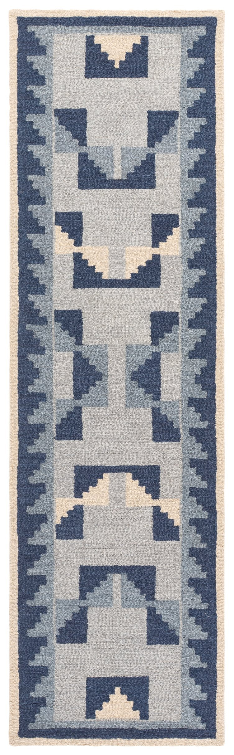 Safavieh Kenya Hand-Tufted Blue And Ivory Wool Rug — Bohemian Low-Pile Comfort, Durable Indian Craftsmanship 4'-0" x 6'-0" KNY688M-4