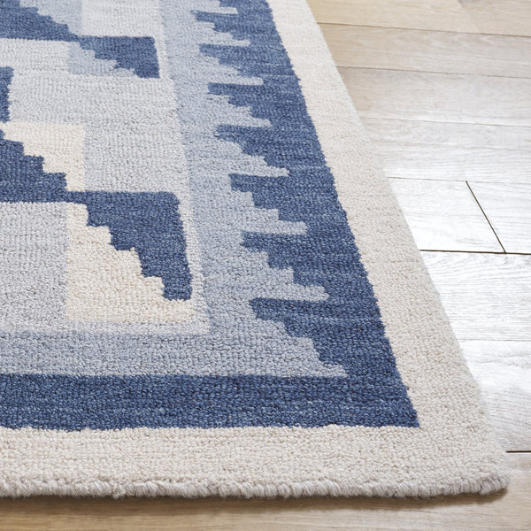 Safavieh Kenya Hand-Tufted Blue And Ivory Wool Rug — Bohemian Low-Pile Comfort, Durable Indian Craftsmanship 4'-0" x 6'-0" KNY688M-4
