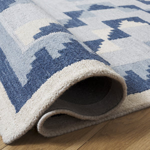Safavieh Kenya Hand-Tufted Blue And Ivory Wool Area Rug — Bohemian Geometric Design, Soft Low-Profile Comfort 5'-0" x 8'-0" KNY688M-5