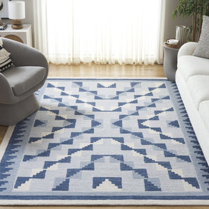 Safavieh Kenya Hand-Tufted Blue And Ivory Wool Rug — Bohemian Low-Pile Comfort, Durable Indian Craftsmanship 4'-0" x 6'-0" KNY688M-4