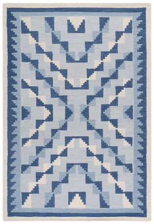 Safavieh Kenya Hand-Tufted Blue And Ivory Wool Rug — Bohemian Low-Pile Comfort, Durable Indian Craftsmanship 4'-0" x 6'-0" KNY688M-4