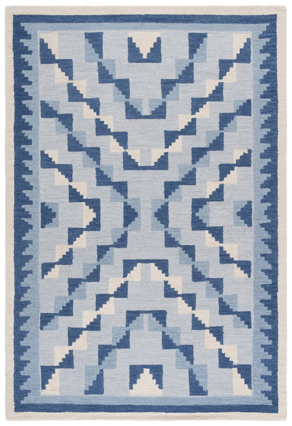 Safavieh Kenya Hand-Tufted Wool Runner In Blue And Ivory Geometric Bohemian Motif — Durable Low-Profile Warmth For Hallways 2'-3" x 8'-0" KNY688M-28