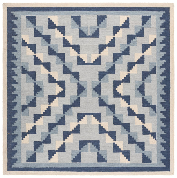 Safavieh Kenya Hand-Tufted Blue & Ivory Bohemian Wool Rug — Low-Profile Geometric Accent For Living Spaces 7'-0" x 7'-0" KNY688M-7SQ