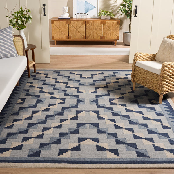 Safavieh Kenya Hand-Tufted Blue And Ivory Wool Rug — Bohemian Low-Pile Comfort, Durable Indian Craftsmanship 4'-0" x 6'-0" KNY688M-4