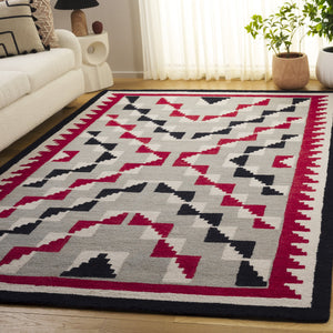 Safavieh Kenya Hand-Tufted Red And Black Wool Rug, Bohemian Geometric Accent, Low 3/8" Pile, Made In India 7'-0" x 7'-0" KNY688P-7SQ