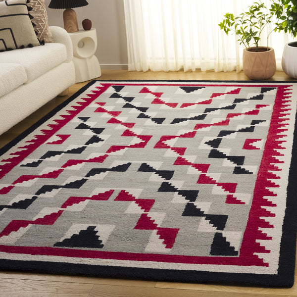 Safavieh Kenya Hand-Tufted Wool Rug In Bold Red & Black — Bohemian Geometric Accent For Living Rooms 5'-0" x 8'-0" KNY688P-5