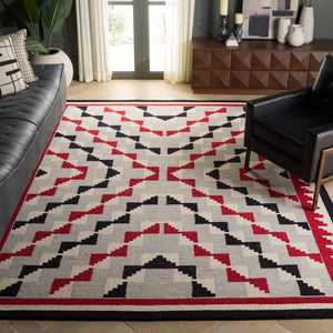 Safavieh Kenya Hand-Tufted Wool Rug In Red & Black Geometric Bohemian Design — Low-Profile, Durable Comfort 4'-0" x 6'-0" KNY688P-4