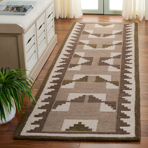 Safavieh Kenya Hand‑Tufted Brown Ivory Wool Rug — Bohemian Geometric Square, Low‑Profile Soft Resilient Surface 7'-0" x 7'-0" KNY688T-7SQ