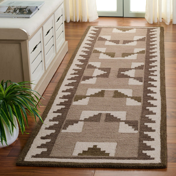 Safavieh Kenya Hand‑Tufted Brown Ivory Wool Rug — Bohemian Geometric Square, Low‑Profile Soft Resilient Surface 7'-0" x 7'-0" KNY688T-7SQ