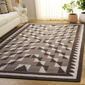 Safavieh Kenya Hand-Tufted Wool Runner In Brown & Ivory — Low 3/8" Pile, Bohemian Geometric Style For Hallways 2'-3" x 8'-0" KNY688T-28