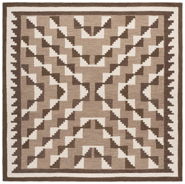 Safavieh Kenya Hand‑Tufted Brown Ivory Wool Rug — Bohemian Geometric Square, Low‑Profile Soft Resilient Surface 7'-0" x 7'-0" KNY688T-7SQ