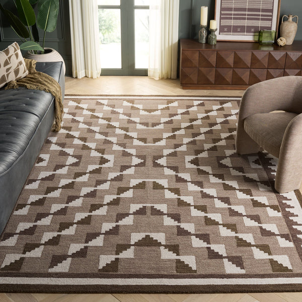 Safavieh Kenya Hand-Tufted Wool Rug 8X10 In Warm Brown And Ivory — Low-Profile Bohemian Geometric Design, Made In India 8'-0" x 10'-0" KNY688T-8