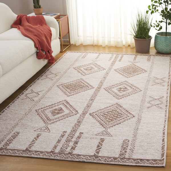 Safavieh Kenya Hand-Tufted Wool Cotton Rug In Warm Brown Beige — Bohemian Geometric Texture For Living Rooms 6'-0" x 9'-0" KNY926T-6