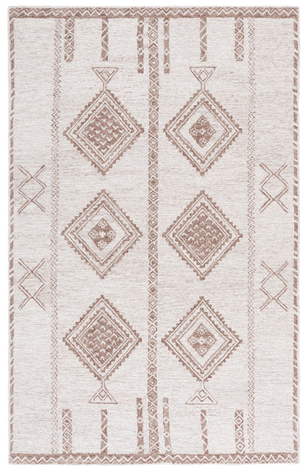 Safavieh Kenya Hand-Tufted Brown Beige Floral Rug — Wool-Cotton Low Pile, Durable Elegant Square Accent Piece 6'-0" x 6'-0" KNY926T-6SQ