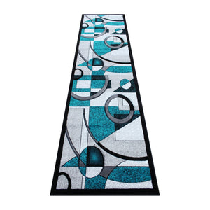 English Elm Elias 3' x 10' Turquoise Geometric Abstract Area Rug – Soft Olefin, Jute Backing, Ideal for High Traffic KP-RG950-310-TQ-GG