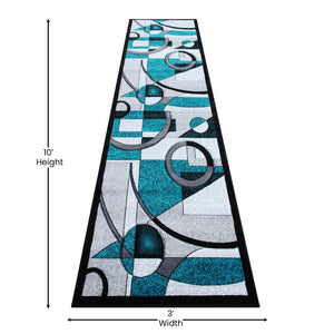 English Elm Elias 3' x 10' Turquoise Geometric Abstract Area Rug – Soft Olefin, Jute Backing, Ideal for High Traffic KP-RG950-310-TQ-GG