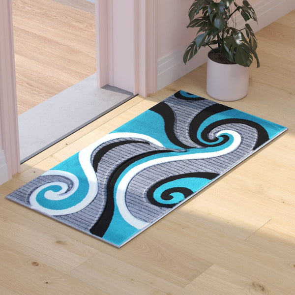 English Elm Athos Collection Abstract Area Rug - Contemporary Olefin Design with Jute Backing for Home Elegance Turquoise 2' x 3' KP-RG952-23-TQ-GG