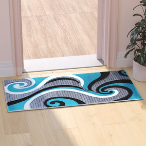 English Elm Athos Collection Abstract Area Rug - Contemporary Olefin Design with Jute Backing for Home Elegance Turquoise 2' x 3' KP-RG952-23-TQ-GG