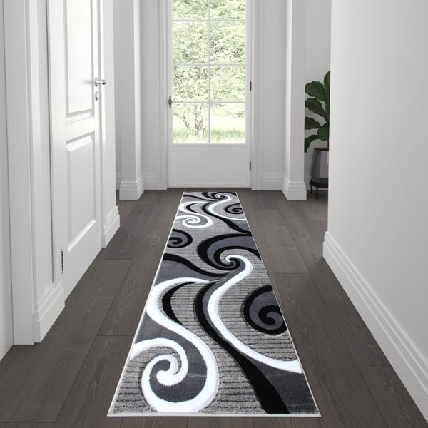 English Elm Athos Collection Abstract Area Rug - Contemporary Olefin Design with Jute Backing for Home Elegance Grey 2' x 7' KP-RG952-27-GY-GG