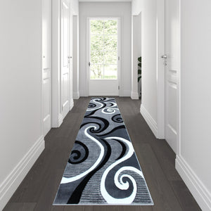 English Elm Athos Collection Abstract Area Rug - Contemporary Olefin Design with Jute Backing for Home Elegance Grey 3' x 10' KP-RG952-310-GY-GG