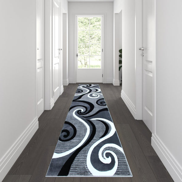 English Elm Athos Collection Abstract Area Rug - Contemporary Olefin Design with Jute Backing for Home Elegance Grey 3' x 10' KP-RG952-310-GY-GG