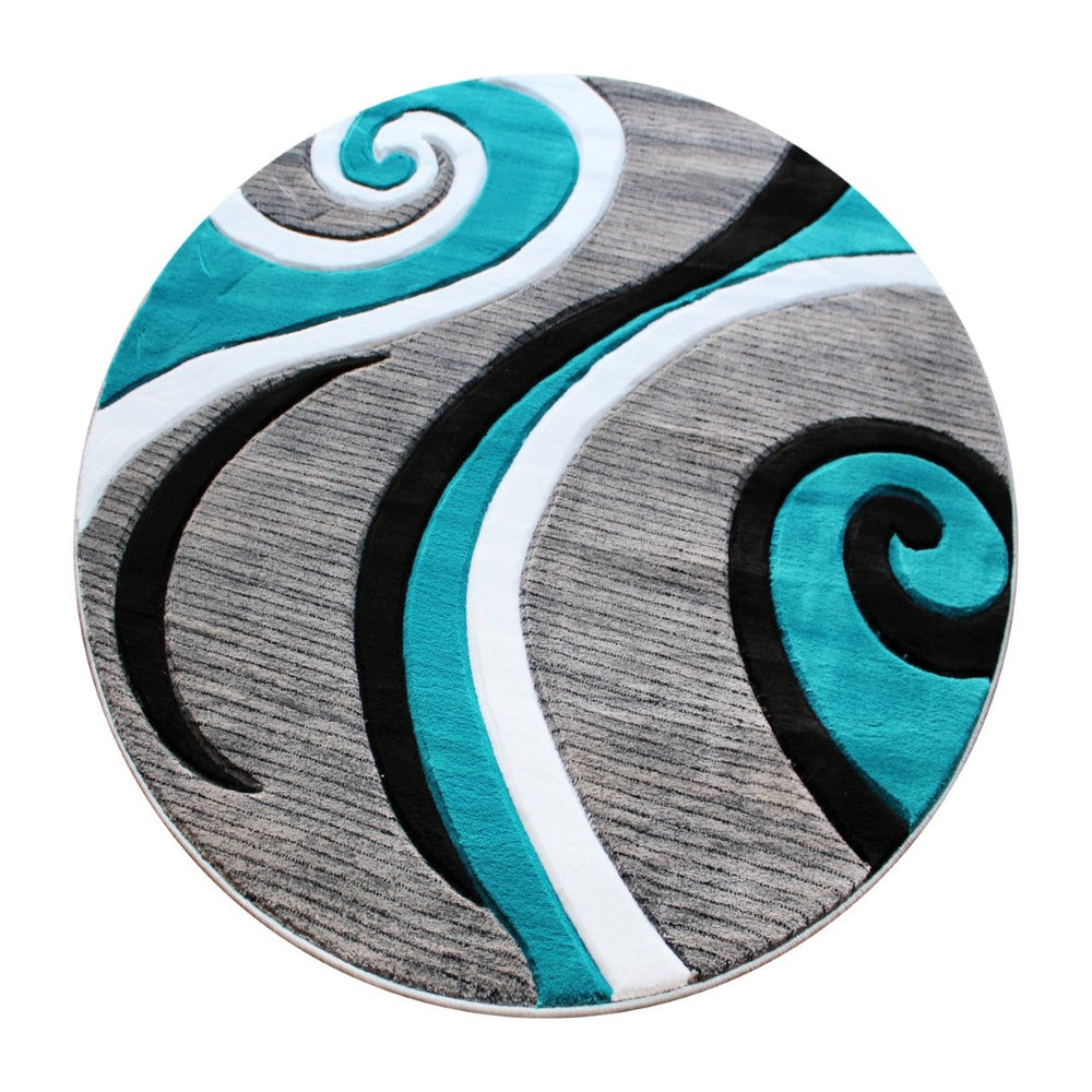 English Elm Athos Collection Abstract Area Rug - Contemporary Olefin Design with Jute Backing for Home Elegance Turquoise 4' Round KP-RG952-44-TQ-GG