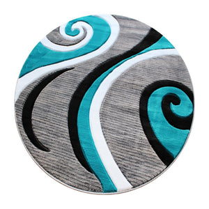 English Elm Athos Collection Abstract Area Rug - Contemporary Olefin Design with Jute Backing for Home Elegance Turquoise 4' Round KP-RG952-44-TQ-GG