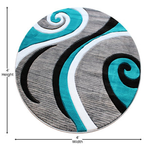 English Elm Athos Collection Abstract Area Rug - Contemporary Olefin Design with Jute Backing for Home Elegance Turquoise 4' Round KP-RG952-44-TQ-GG