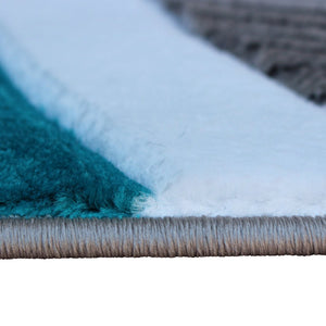 English Elm Athos Collection Abstract Area Rug - Contemporary Olefin Design with Jute Backing for Home Elegance Turquoise 4' Round KP-RG952-44-TQ-GG