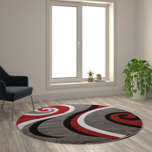 English Elm Athos Collection Abstract Area Rug - Contemporary Olefin Design with Jute Backing for Home Elegance Red 5' Round KP-RG952-55-RD-GG