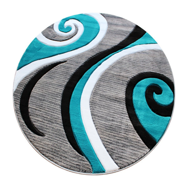 English Elm Athos Collection Abstract Area Rug - Contemporary Olefin Design with Jute Backing for Home Elegance Turquoise 5' Round KP-RG952-55-TQ-GG