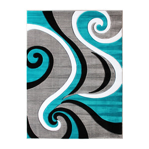 English Elm Athos Collection Abstract Area Rug - Contemporary Olefin Design with Jute Backing for Home Elegance Turquoise 5' x 7' KP-RG952-57-TQ-GG