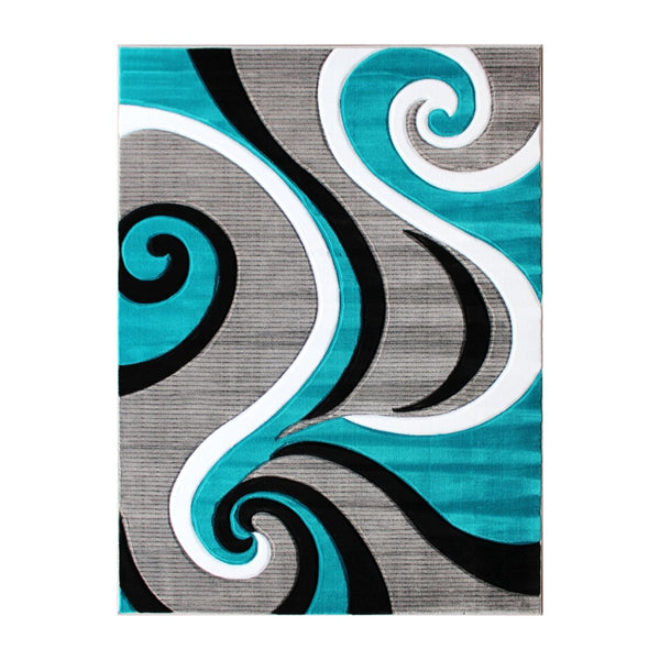 English Elm Athos Collection Abstract Area Rug - Contemporary Olefin Design with Jute Backing for Home Elegance Turquoise 5' x 7' KP-RG952-57-TQ-GG
