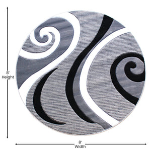 English Elm Athos Collection Abstract Area Rug - Contemporary Olefin Design with Jute Backing for Home Elegance Grey 8' Round KP-RG952-88-GY-GG