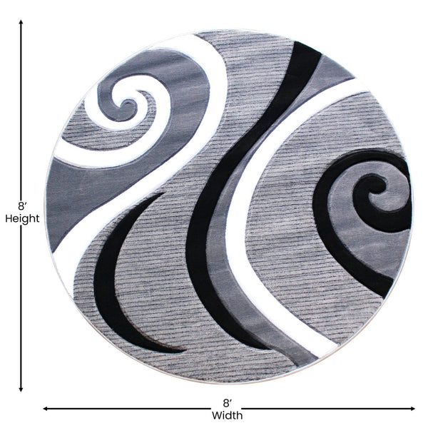 English Elm Athos Collection Abstract Area Rug - Contemporary Olefin Design with Jute Backing for Home Elegance Grey 8' Round KP-RG952-88-GY-GG