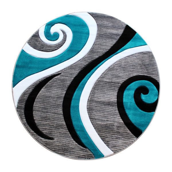 English Elm Athos Collection Abstract Area Rug - Contemporary Olefin Design with Jute Backing for Home Elegance Turquoise 8' Round KP-RG952-88-TQ-GG