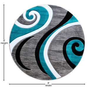English Elm Athos Collection Abstract Area Rug - Contemporary Olefin Design with Jute Backing for Home Elegance Turquoise 8' Round KP-RG952-88-TQ-GG