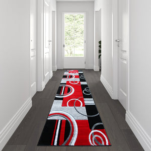 English Elm Audra Collection Modern Geometric Abstract Area Rug - Soft, Stain-Resistant Olefin for High-Traffic Areas Red 3' x 10' KP-RG953-310-RD-GG