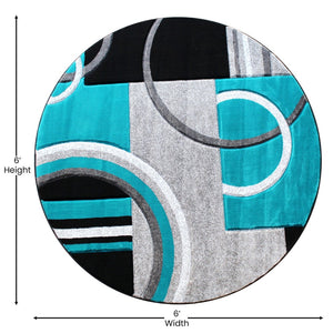 English Elm Audra Collection Modern Geometric Abstract Area Rug - Soft, Stain-Resistant Olefin for High-Traffic Areas Turquoise 5' Round KP-RG953-55-TQ-GG