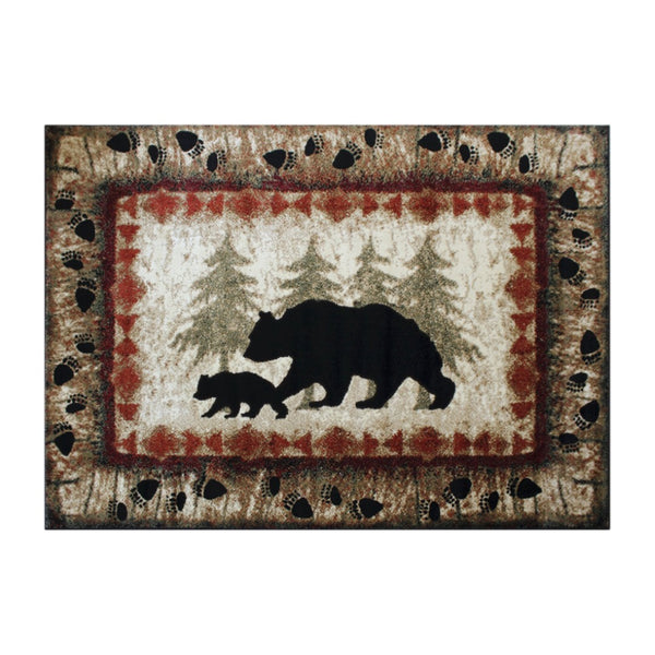 English Elm Ursus Rustic Lodge Bear and Cub Area Rug – Cozy Nature-Inspired Design for Any Space, Easy Care Brown 4' x 5' KP-RGB3940-45-BN-GG