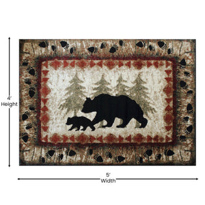 English Elm Ursus Rustic Lodge Bear and Cub Area Rug – Cozy Nature-Inspired Design for Any Space, Easy Care Brown 4' x 5' KP-RGB3940-45-BN-GG
