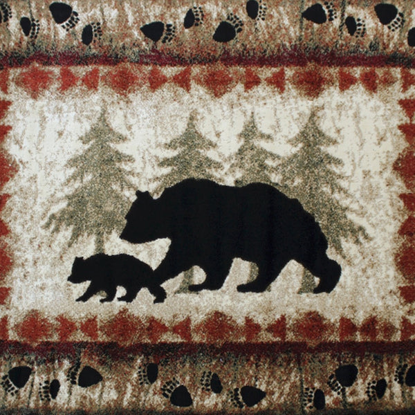 English Elm Ursus Rustic Lodge Bear and Cub Area Rug – Cozy Nature-Inspired Design for Any Space, Easy Care Brown 4' x 5' KP-RGB3940-45-BN-GG
