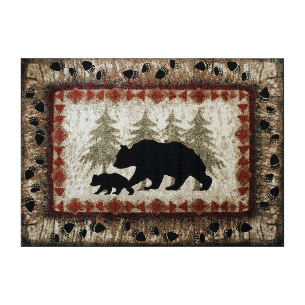 English Elm Ursus Rustic Lodge Bear and Cub Area Rug – Cozy Nature-Inspired Design for Any Space, Easy Care Brown 6' x 9' KP-RGB3940-69-BN-GG