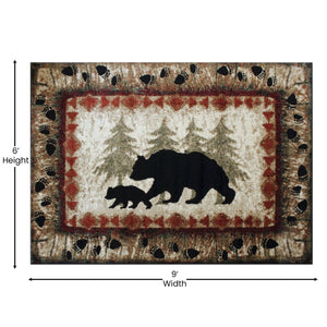 English Elm Ursus Rustic Lodge Bear and Cub Area Rug – Cozy Nature-Inspired Design for Any Space, Easy Care Brown 6' x 9' KP-RGB3940-69-BN-GG