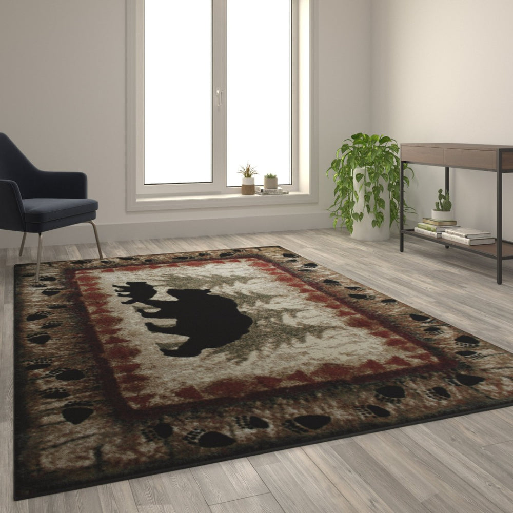 English Elm Ursus Rustic Lodge Bear and Cub Area Rug – Cozy Nature-Inspired Design for Any Space, Easy Care Brown 6' x 9' KP-RGB3940-69-BN-GG