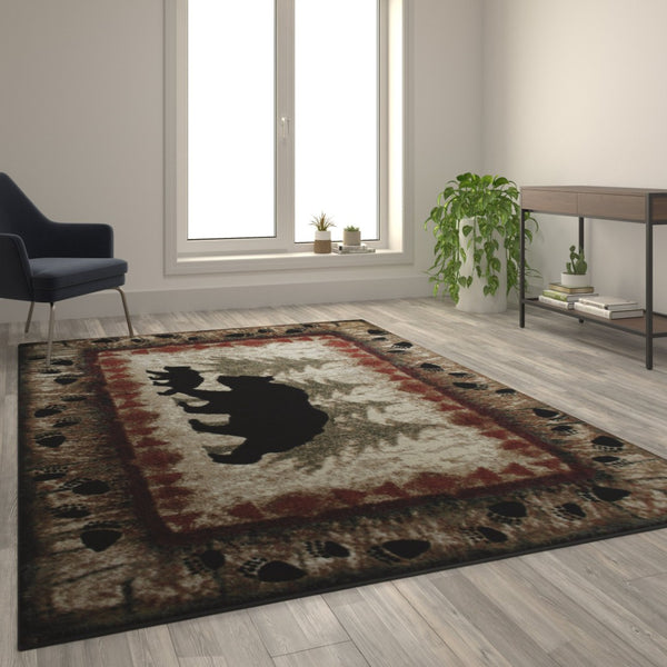 English Elm Ursus Rustic Lodge Bear and Cub Area Rug – Cozy Nature-Inspired Design for Any Space, Easy Care Brown 6' x 9' KP-RGB3940-69-BN-GG