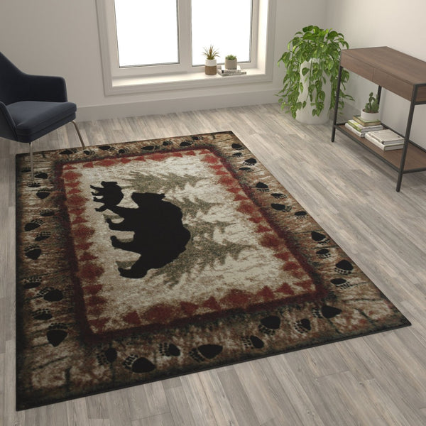English Elm Ursus Rustic Lodge Bear and Cub Area Rug – Cozy Nature-Inspired Design for Any Space, Easy Care Brown 6' x 9' KP-RGB3940-69-BN-GG