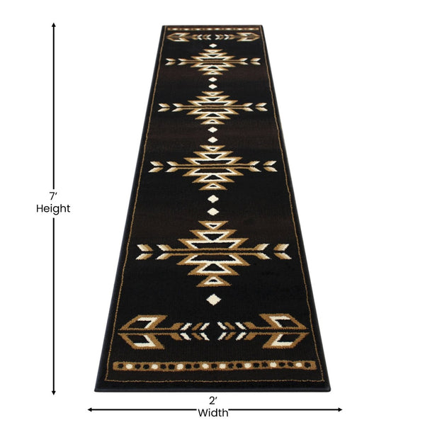English Elm Amado Collection Southwestern Area Rug - Stylish Olefin Accent with Durable Jute Backing for Home Decor Brown 2' x 7' KP-RGB9072-27-BN-GG